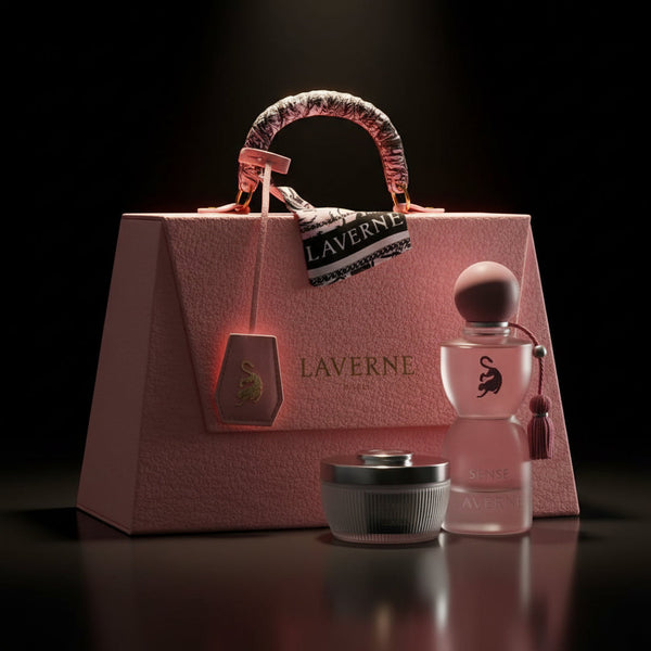 Laverne Sense bag gift set with Sense perfume and perfumed body powder
